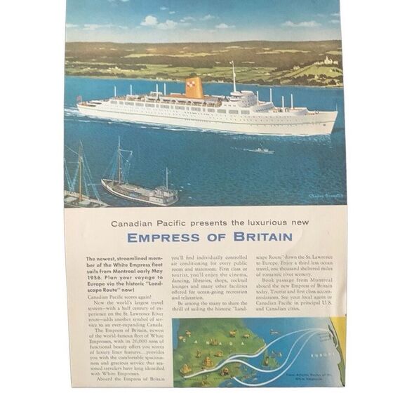 Vintage 1955 Canadian Pacific Empress of Britain Ad Advertisement - Picture 2 of 4